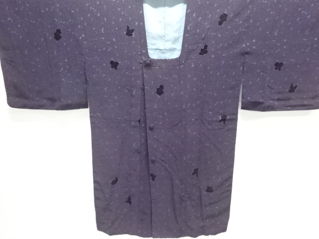 JAPANESE ANTIQUE MICHIYUKI COAT / TAISHO ROMAN STYLE / CUT VELVET / WOVEN LEAVES